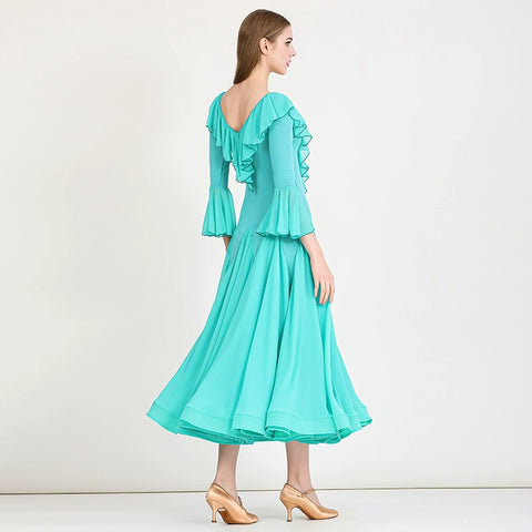 Turquoise Modern ballroom Dance Dress for women girls National Standard Waltz tango Performance Gown - Moderndancedress.com