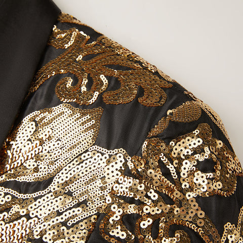 British Style Gold Squins Jazz Dance Coats for Men Youth Host Singer Music Production Band Performance Jacket Wedding Party Grooms Suit Coats - Moderndancedress.com