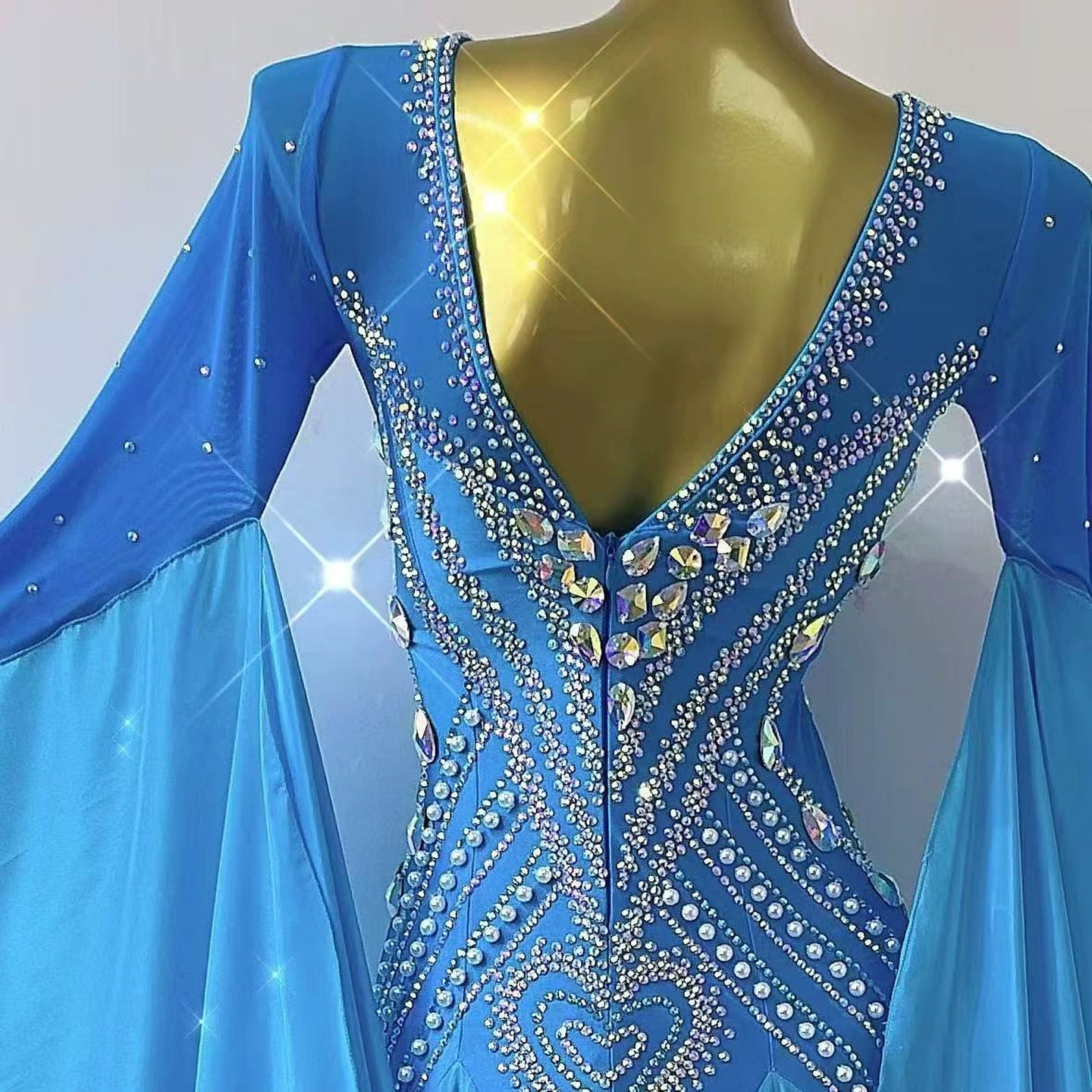 Custom Size Turquoise Competition Ballroom Dance Dresses for Women Girls Waltz Tango Rhyhm Dance Long Gown