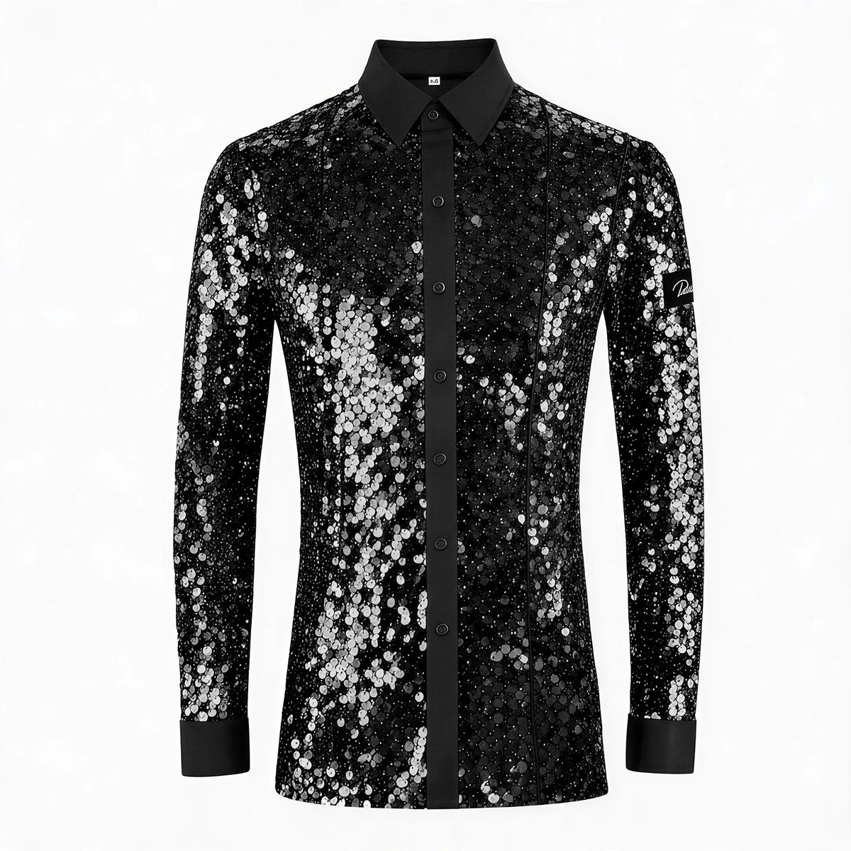 Men's Colorful Latin Ballroom Dance Shirts Elastic Sequin Velvet Waltz Tango Disco Performance Top