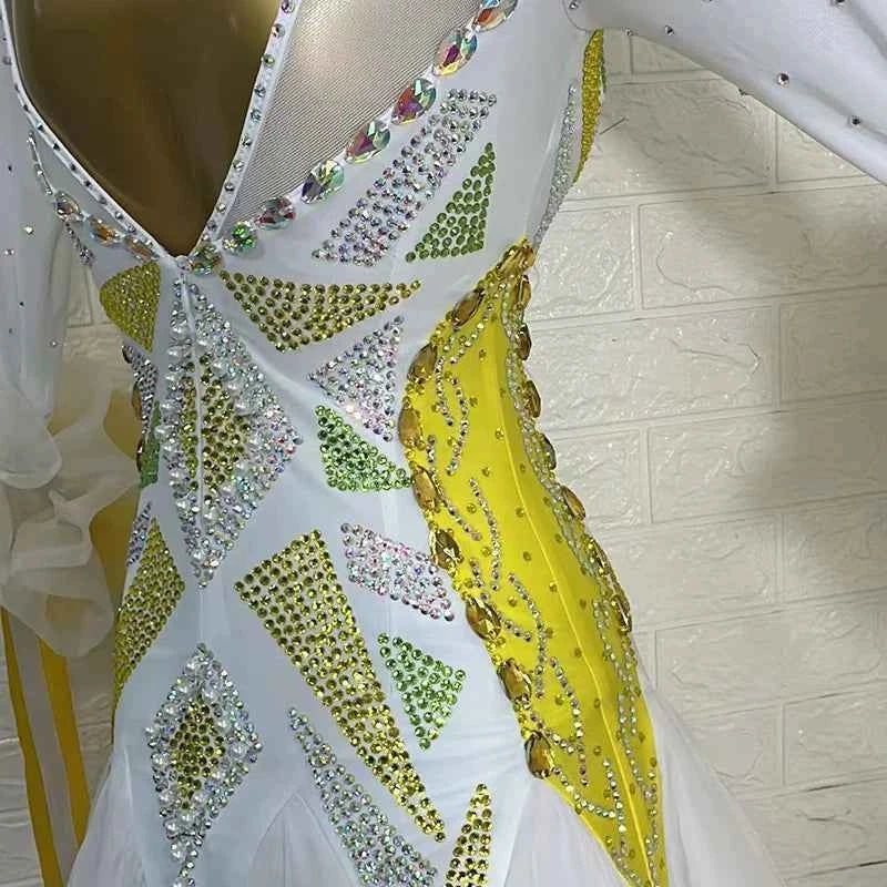 Custom Size White Competition Ballroom Dance Dress for Women Waltz Tango National Smooth Dance Long Gown