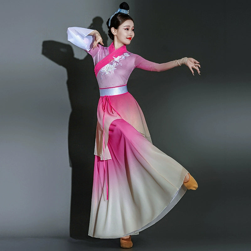 Pink Chinese folk Classical dance costumes for women girls princess fairy hanfu fan umbrella dance dresses Han Tang ancient style suit - Moderndancedress.com