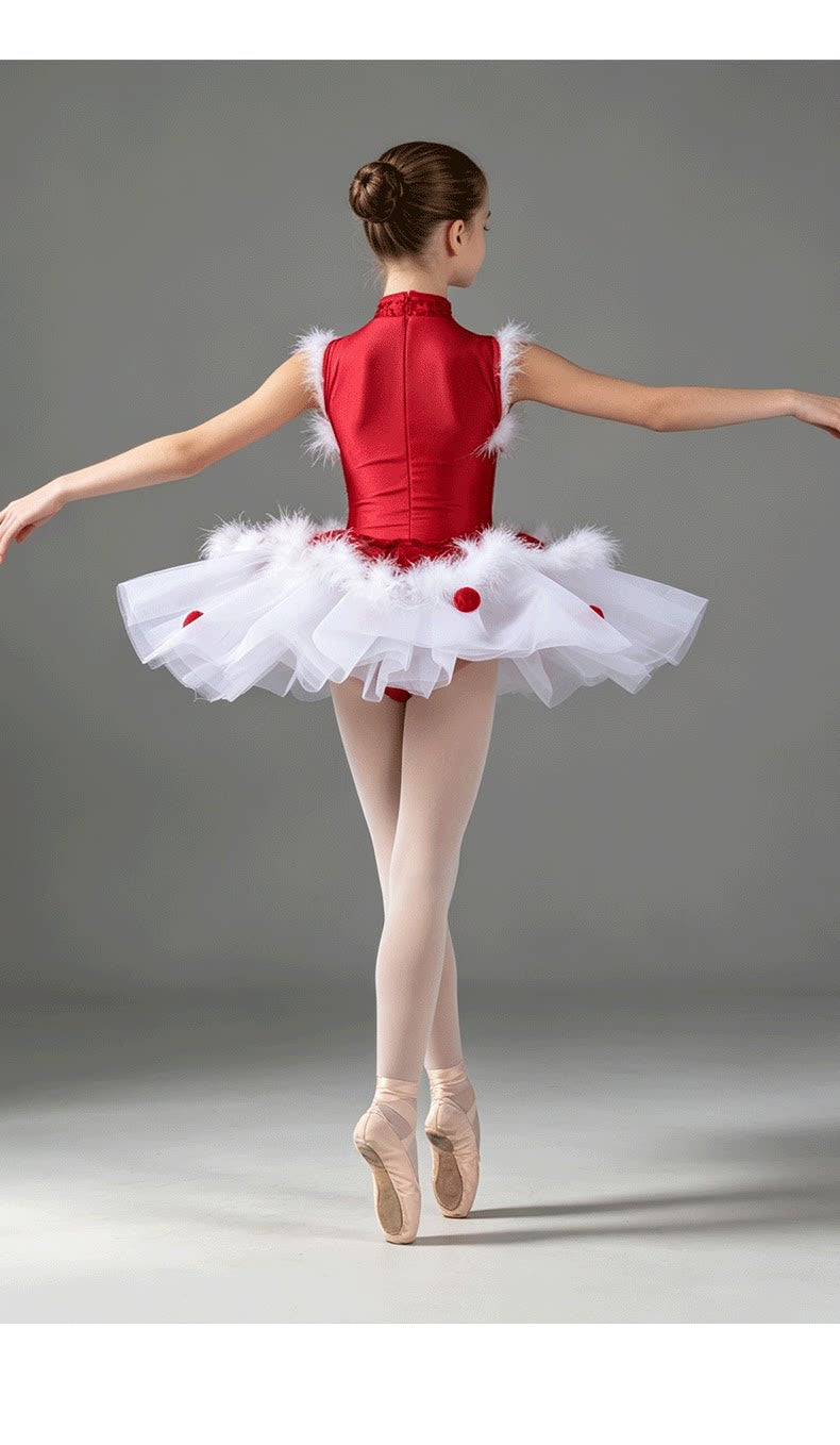 Girls Christmas Sequined Ballet Tutu - Kids Jazz Party Dance Costume with Feather Trim