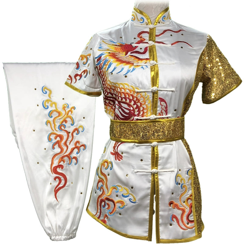 Chinese Martial Arts Clothes Kungfu Clothe  Tai Chi  Children's Wushu Competition Performing Colorful Clothes, Green Embroidery Dragon