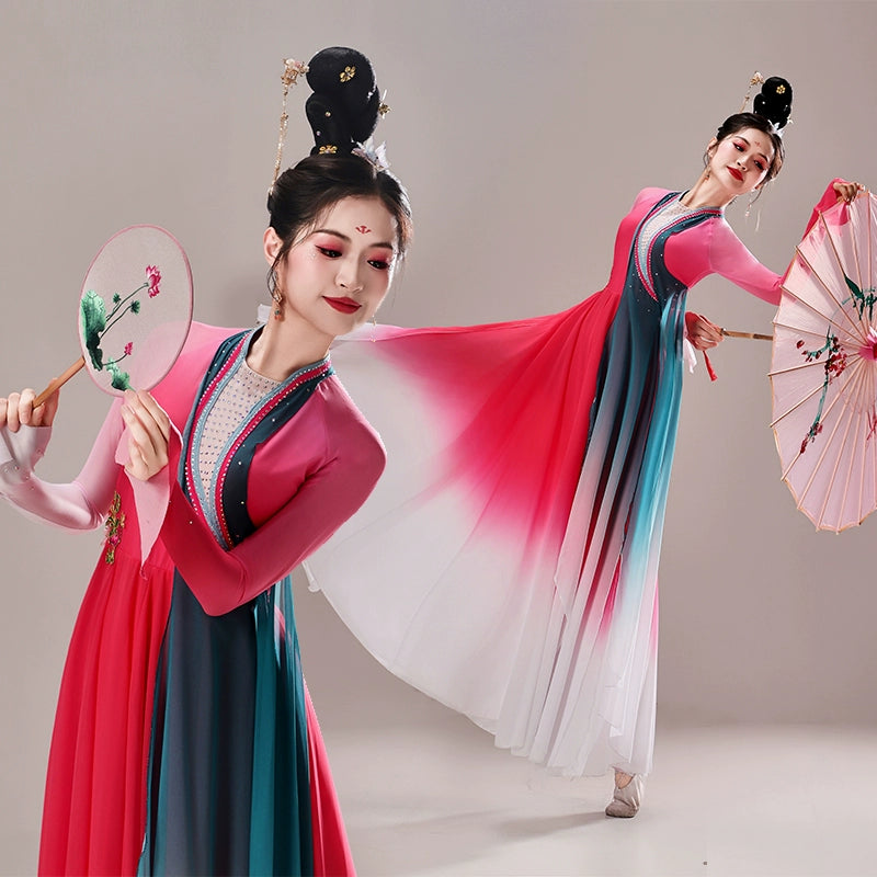 hot pink chinese folk Classical dance costumes hanfu fairy princess dress Female umbrella fan dance art test dance cltohes - Moderndancedress.com