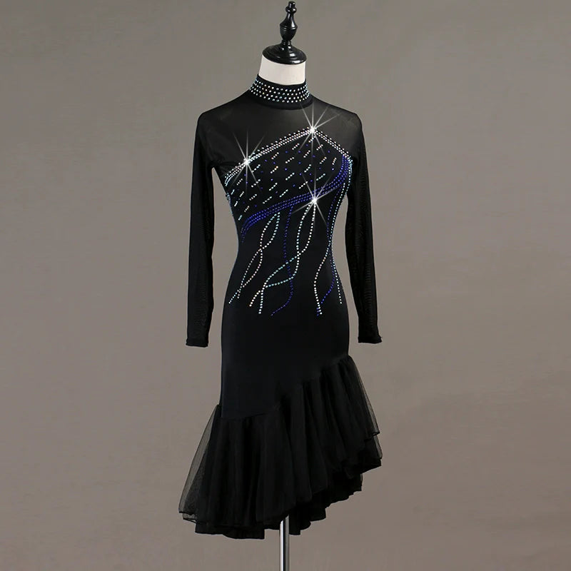 Latin Dance Dresses Women's Training / Performance Spandex / Tulle Tassel / Crystals / Rhinestones Sleeveless High Dress - Moderndancedress.com