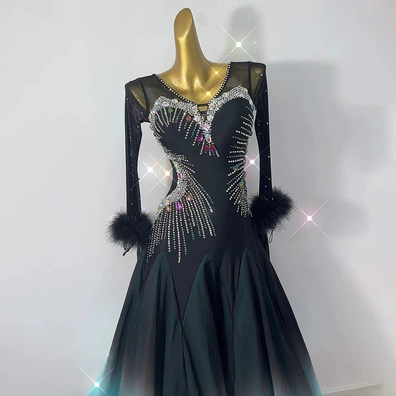 Custom Size Green Gradient Competition Ballroom Dance Dresses for Women Girls Tango Waltz Performance Long Gown - Moderndancedress.com
