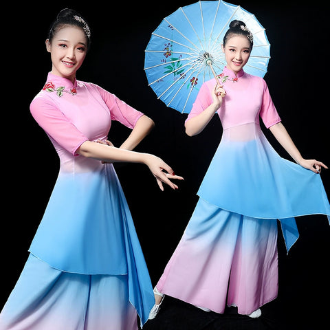 Chinese Folk Dance Costume Classical Dance Costume Chinese Wind Fairy Modern Yangko Dance Costume Fan Umbrella Dance Adult