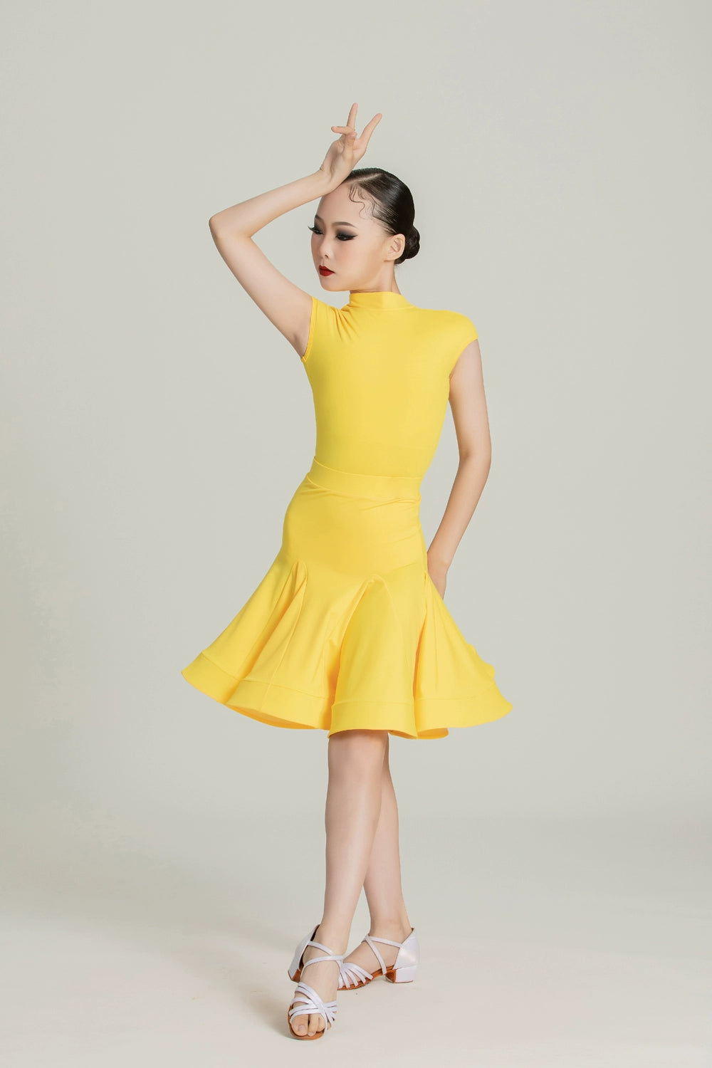 Blackpool Latin dance competition dresses for girls kids aqua yellow green salsa ballroom standard performance outfits for children - Moderndancedress.com