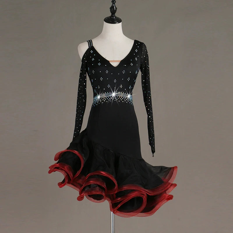 Latin Dance Dresses Women's Training / Performance Spandex / Tulle Tassel / Crystals / Rhinestones Sleeveless High Dress - Moderndancedress.com