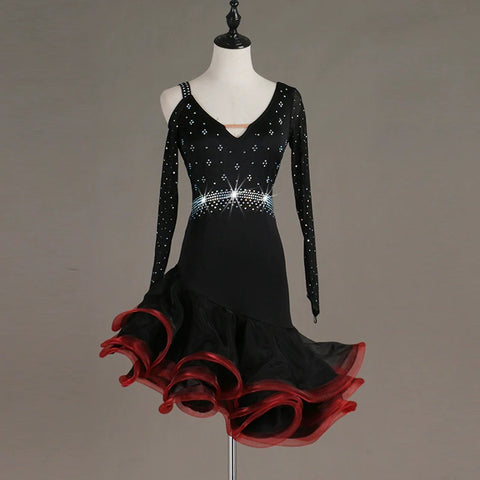 Latin Dance Dresses Women's Training / Performance Spandex / Tulle Tassel / Crystals / Rhinestones Sleeveless High Dress - Moderndancedress.com