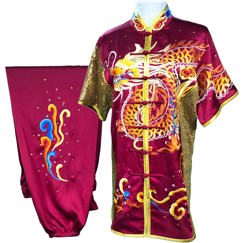 Chinese Martial Arts Clothes Kungfu Clothe  Tai Chi Wushu Competition Performing Colorful Clothes, Embroidery Dragon, Male and Female Adult Hanzi