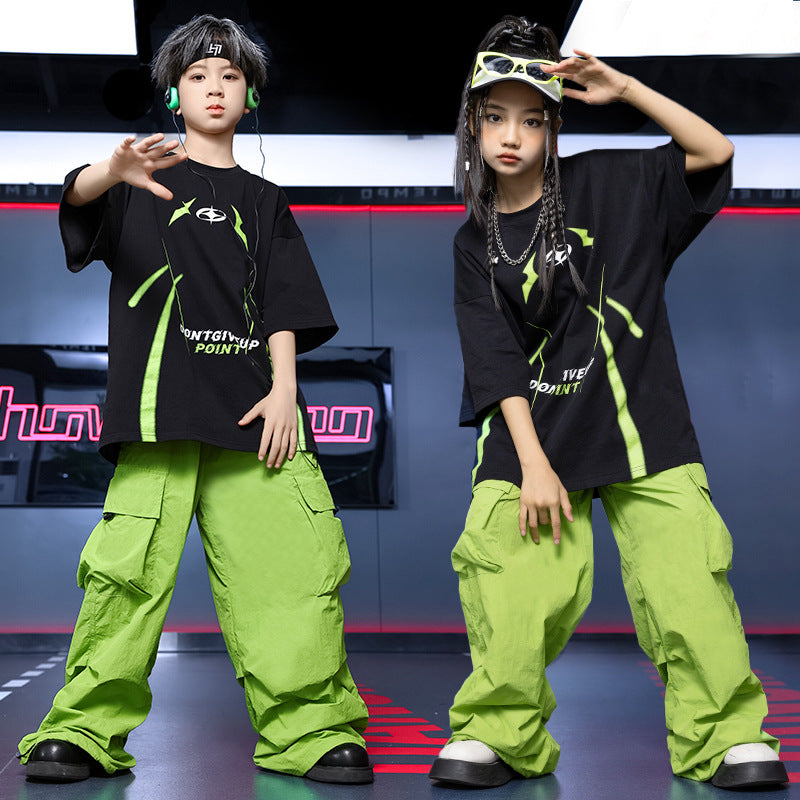 Green Rapper Clothes Girls Neon Green Hip Hop Street Costumes Boys Jazz Dance Gogo Dancers ...