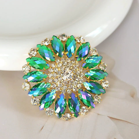 silver hand sew rhinestones DIY headdress dance clothes evening dress bag round sunflower bling decorative corsage belly dance wear 5.5cm - Moderndancedress.com