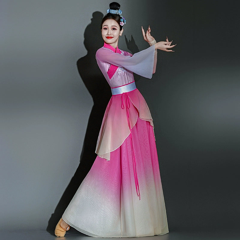 Pink Chinese folk Classical dance costumes for women girls princess fairy hanfu fan umbrella dance dresses Han Tang ancient style suit - Moderndancedress.com