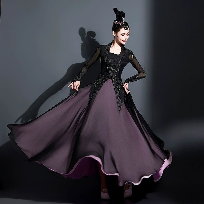 Women's Xinjiang dance dress black Opening dance Chinese minority Uyghur dance performance costumes Art test competition swing skirt - Moderndancedress.com