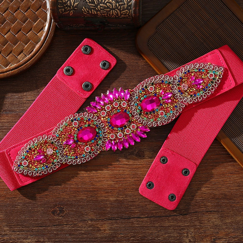 Xinjiang Latin ballroom dance sasehs waistband  diamond elastic waist belt for women girls Uygur dance accessories dancing waist chain - Moderndancedress.com