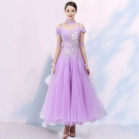 Purple Blue Modern ballroom dance dress for women girls waltz ballroom tango foxtrot dance competition performance gown - Moderndancedress.com
