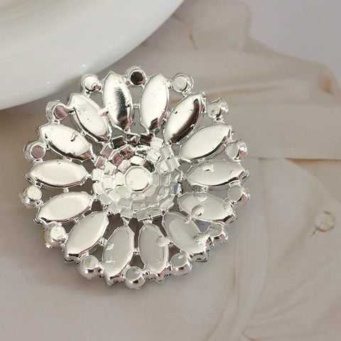 silver hand sew rhinestones DIY headdress dance clothes evening dress bag round sunflower bling decorative corsage belly dance wear 5.5cm - Moderndancedress.com