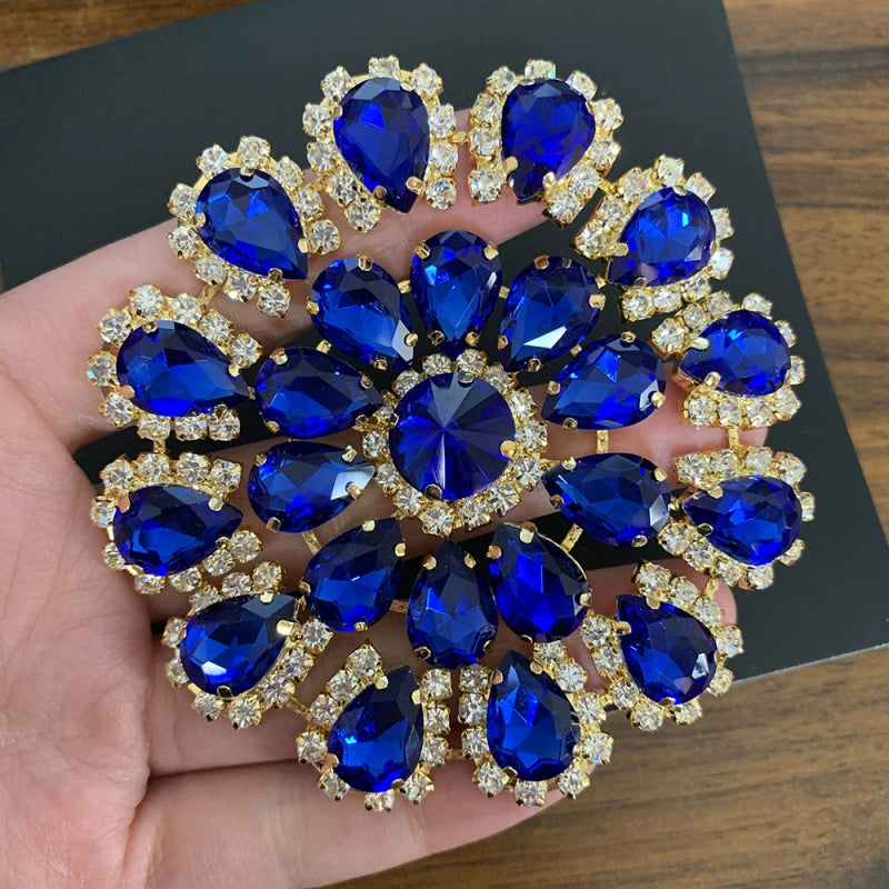 Round red blue bling gemstones DIY headdress dance clothes shoes jewelry flower-shaped hand-sewn corsages headgear dinner bags 8cm - Moderndancedress.com