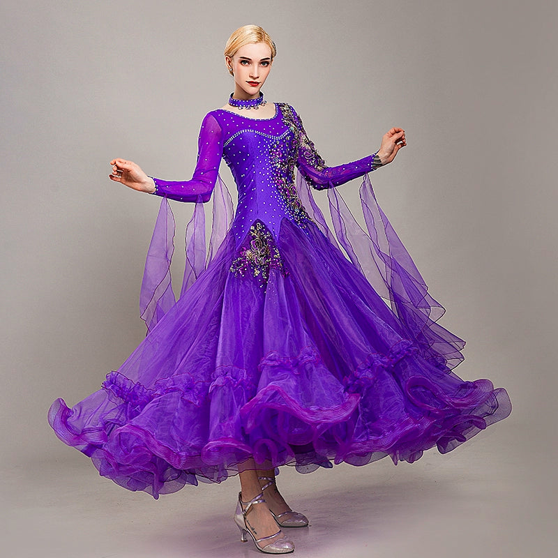 blue yellow Ballroom dance competition dresses for women girls waltz tango modern dance skirt social national dance bling performance gown - Moderndancedress.com
