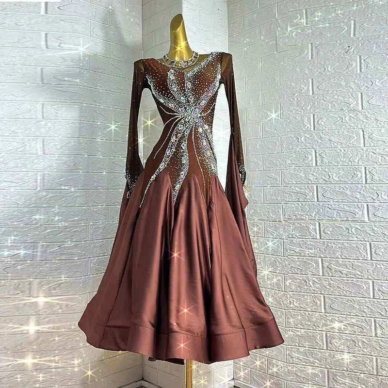 Custom Size Women's Ballroom Dance Dress Coffee Waltz Tango Competition Gown