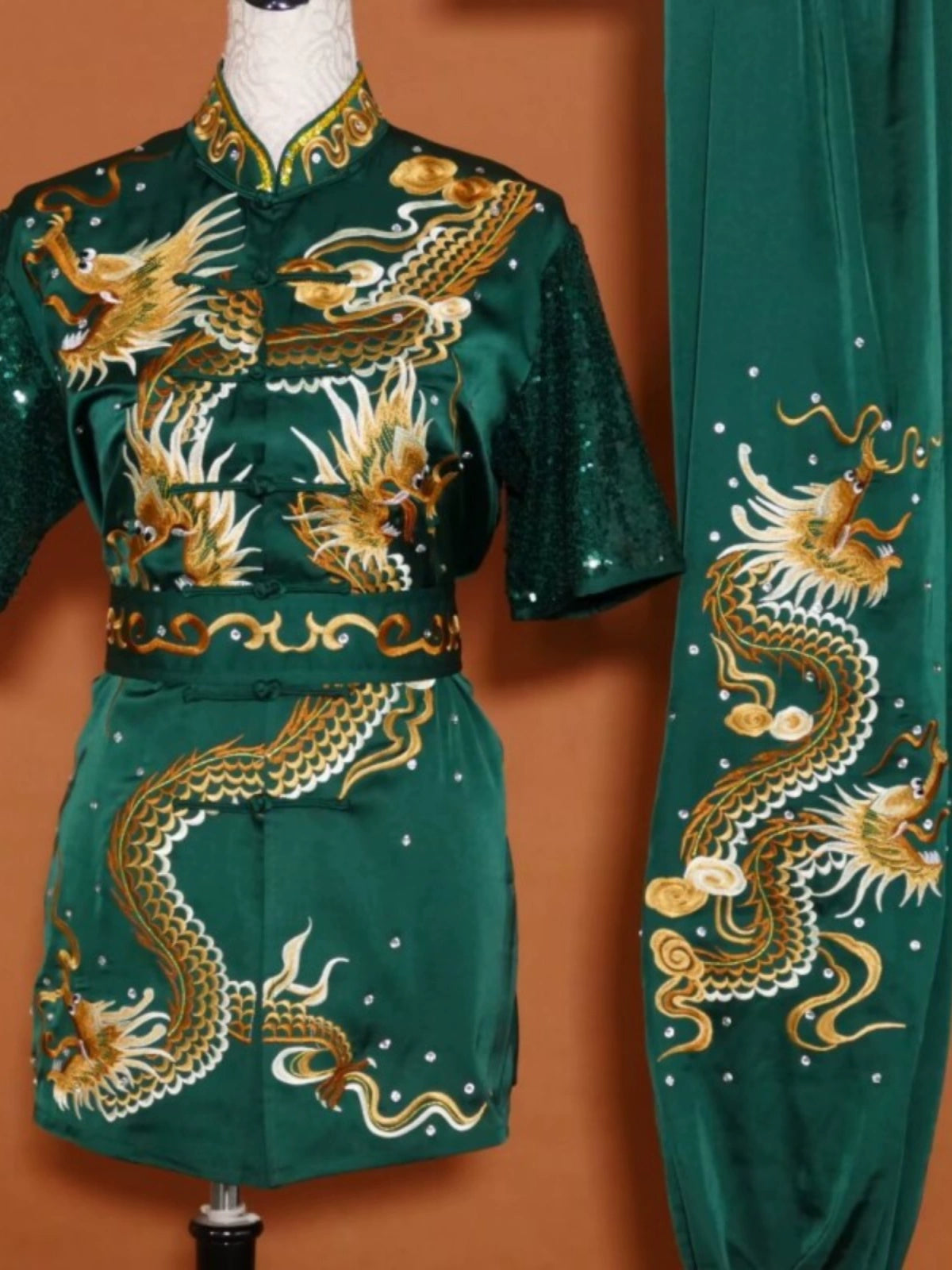 Customized size dragon Wushu martial art competition uniforms tai chi kungfu clothing for adult Children Changquan Nanquan Group Performance Suit - Moderndancedress.com