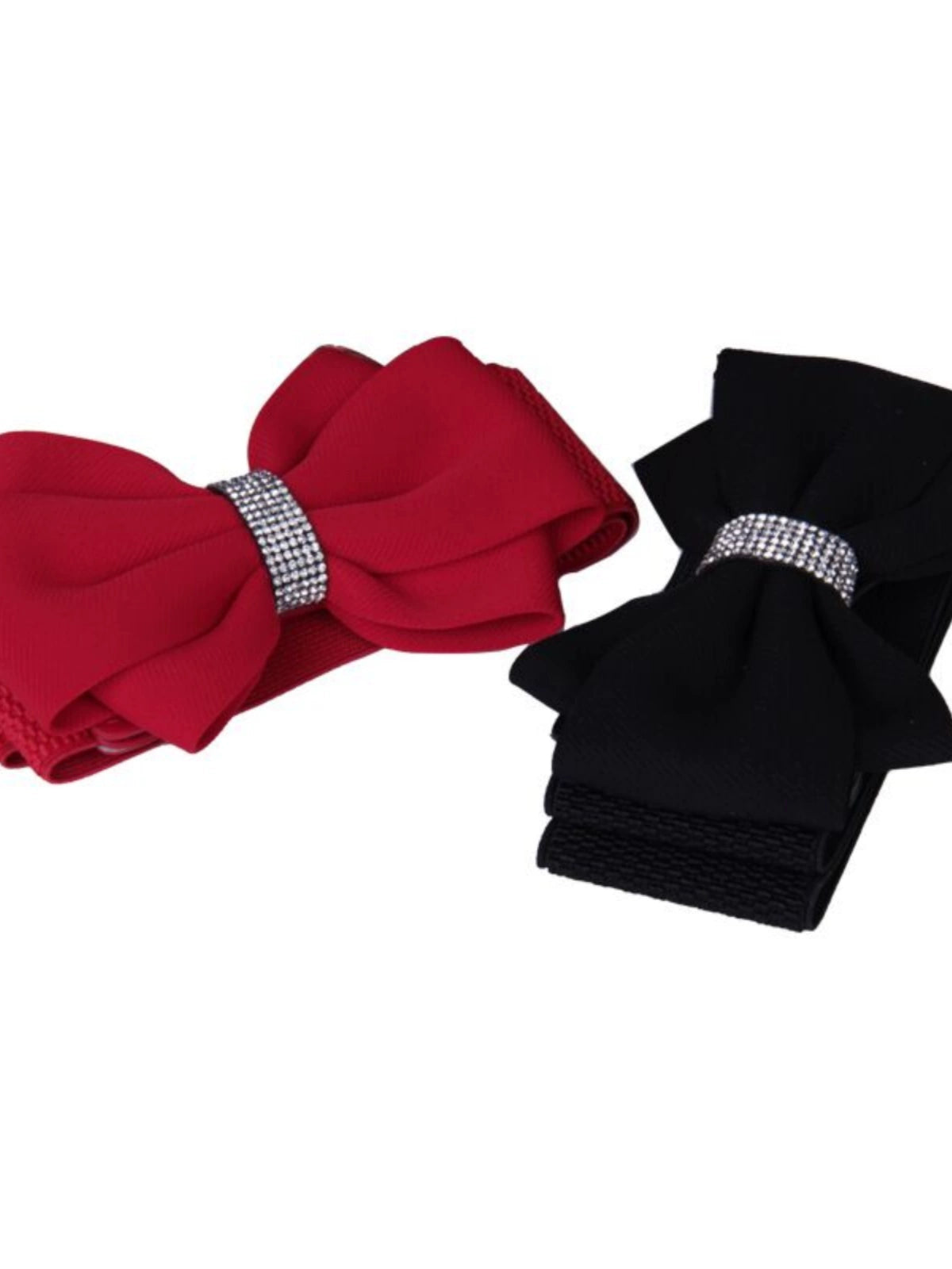Rhinestones Bow Latin Ballroom Waltz Dance Dress Waistband for Women Girls Red and Black Diamond Inlaid Waist Elastic Sashes for Evening Dress - Moderndancedress.com