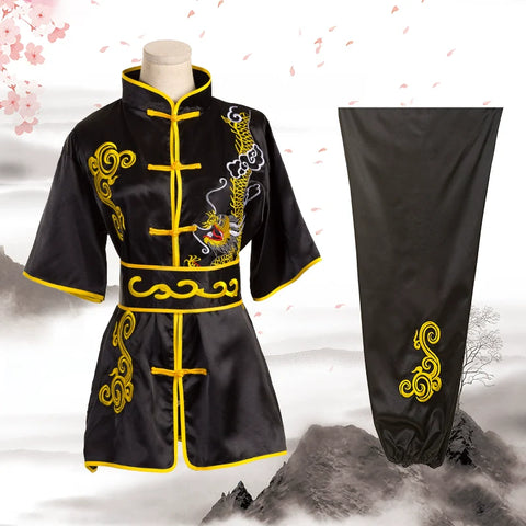 Martial arts taichi clothing embroidery dragon men's long sleeve short sleeve training clothes wushu men's professional competition performance Clothes - Moderndancedress.com