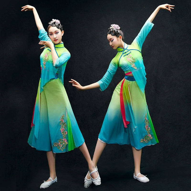 Chinese Folk Dance Costumes Classical Dance Costume Female Chinese Fan Umbrella Dance Costume Yangge Costume Suit for Adults - Moderndancedress.com