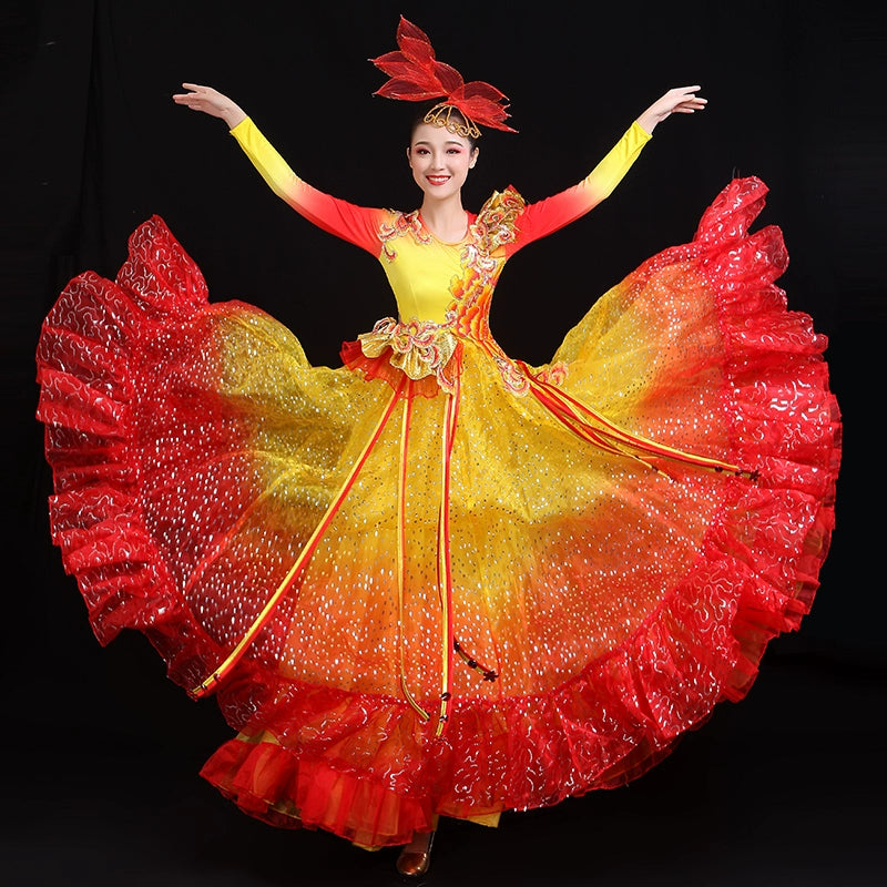 Chinese Folk Dance Costume Opening Dance Big Dress Show Dress Atmospheric Accompaniment Dress Late Adult Modern Dress Dance Dress