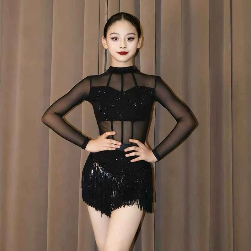 Girls Latin Dance Dresses Kids Royal Blue Wine Black Lace Salsa Rumba Chacha Latin Dance Clothes for Children