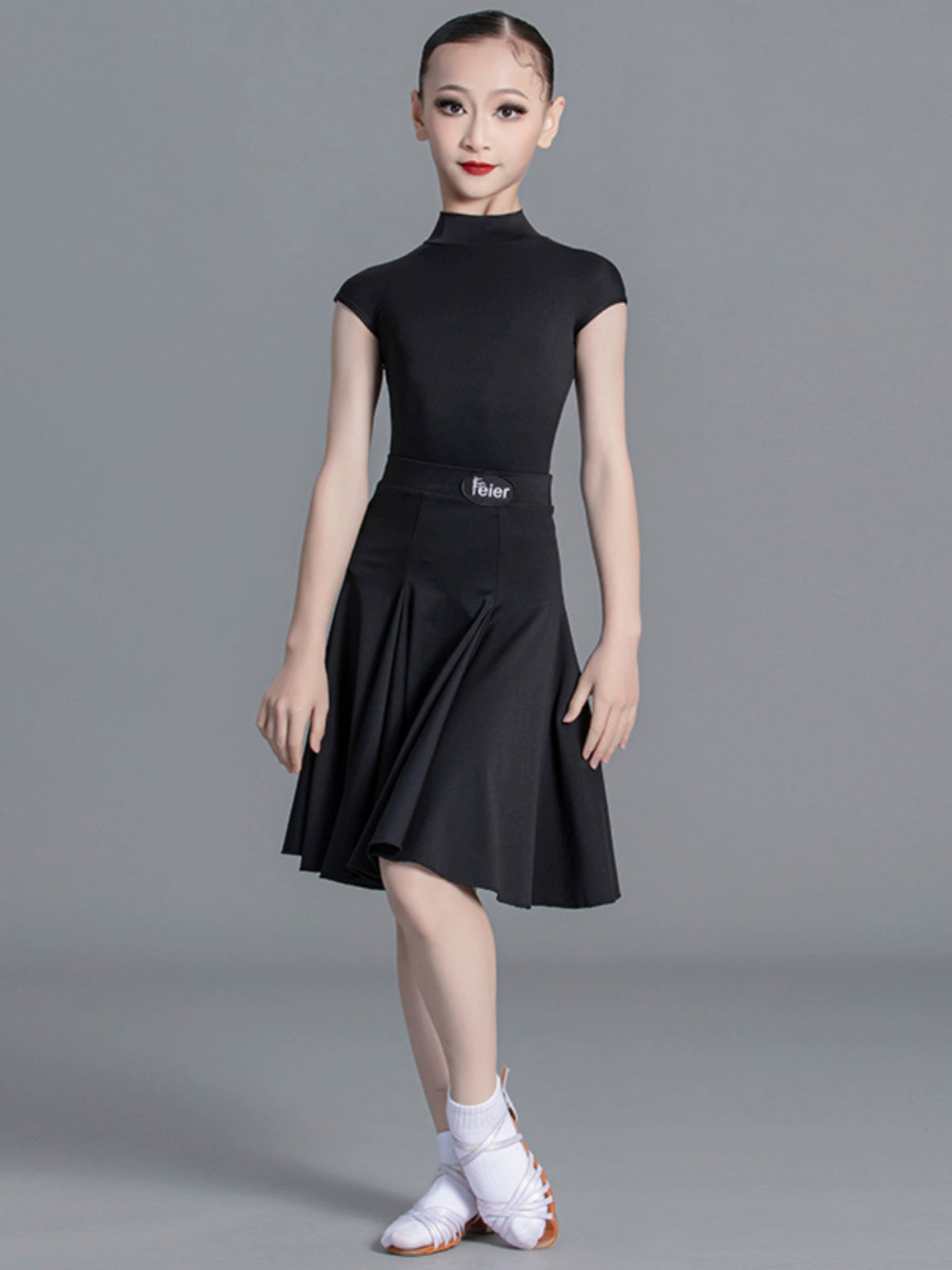 Latin Dance dresses for kids Girls green wine Competition Short Sleeve International modern Dance Standard Suit for children - Moderndancedress.com