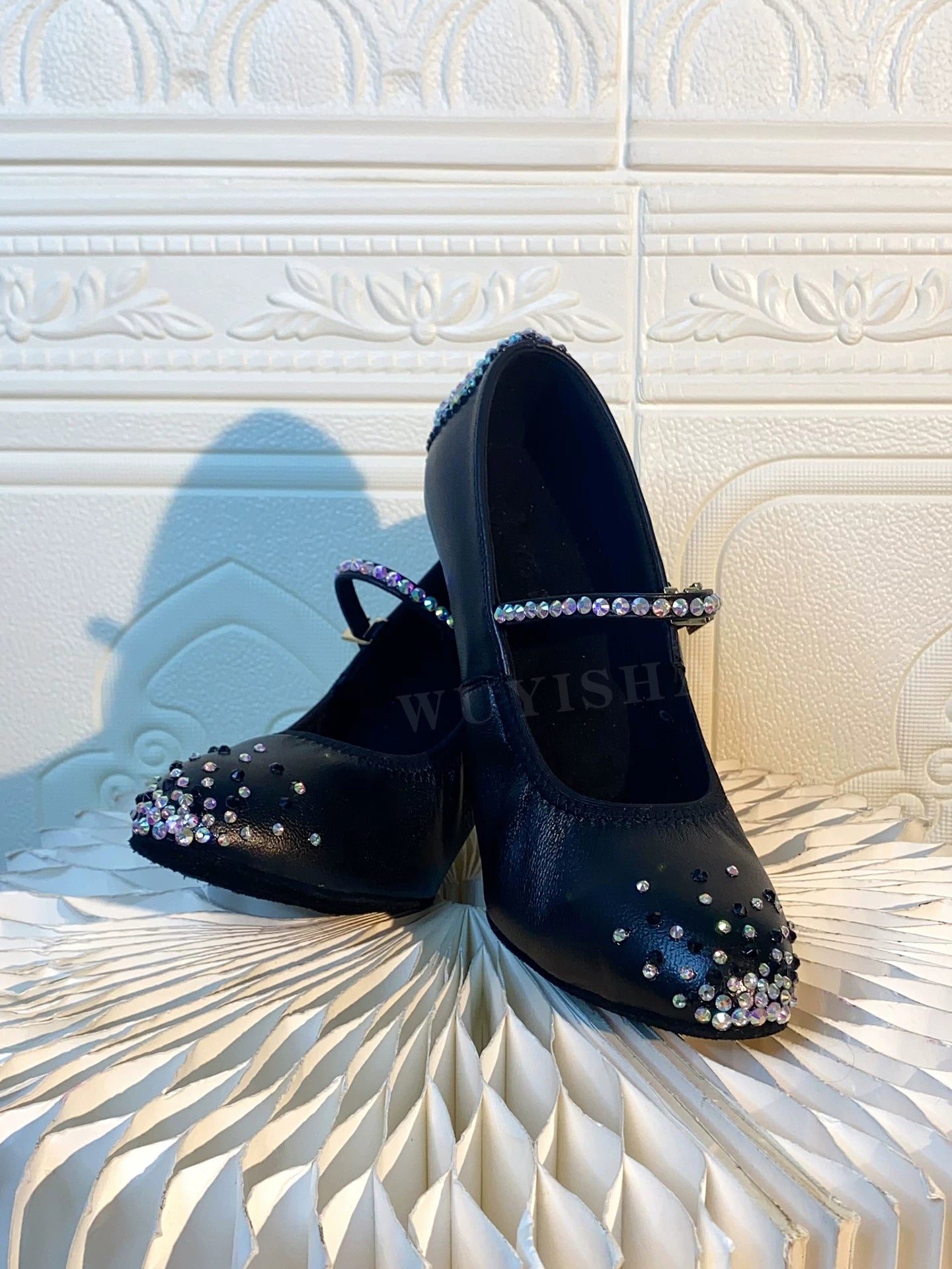 Black Crystal Women Ballroom Dance Shoes Competition Tango Waltz Dancing  2inch Heel Indoor Style