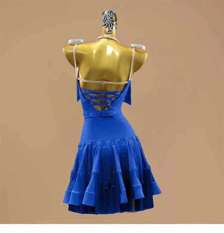 Custom Size Royal Blue Fringe Latin Dress Salsa Chacha Performance Costumes