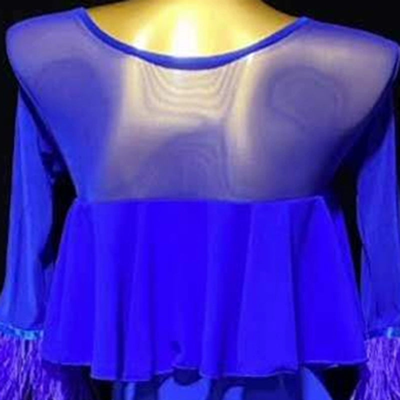 Mid-sleeved Red Feather Ballroom Dance Dresses for Women Girls Royal Blue Waltz Tango Party Competition Ball Gown Swing Skirts - Moderndancedress.com