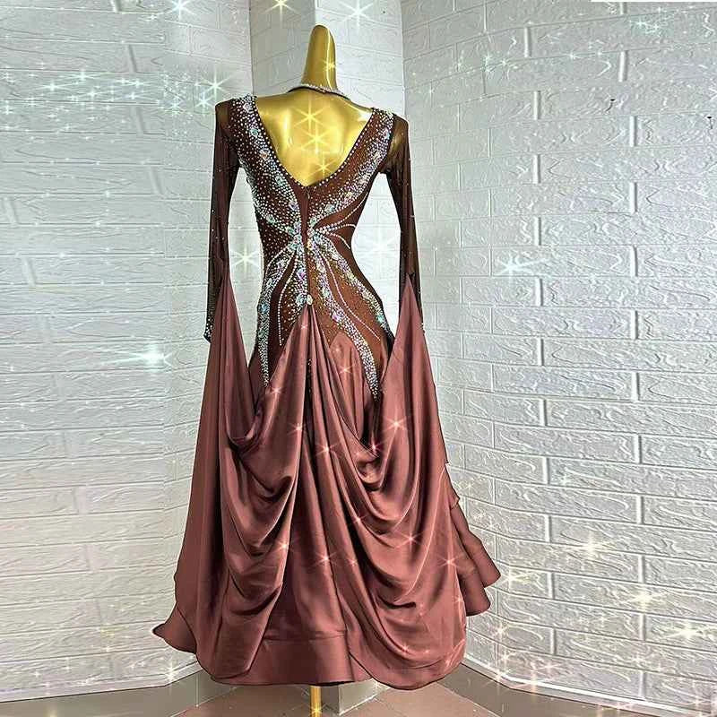 Custom Size Women's Ballroom Dance Dress Coffee Waltz Tango Competition Gown