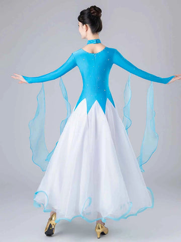 Women's Blue ballroom dance Dresses girls waltz tango foxtrot smooth performance costumes for Female - Moderndancedress.com