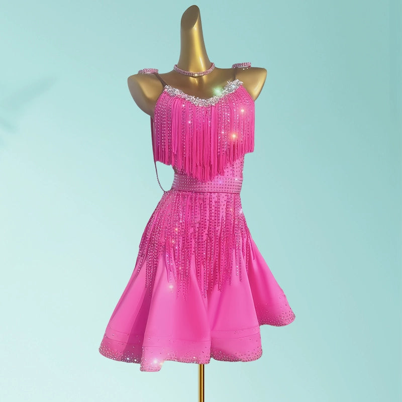 Custom Size Handmade Competition Gemstones Fringe Latin Dance Dresses Salsa Rumba Chacha Tap Dancing Clothes for Women Kids Adult - Moderndancedress.com