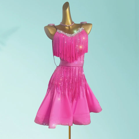Custom Size Handmade Competition Gemstones Fringe Latin Dance Dresses Salsa Rumba Chacha Tap Dancing Clothes for Women Kids Adult - Moderndancedress.com