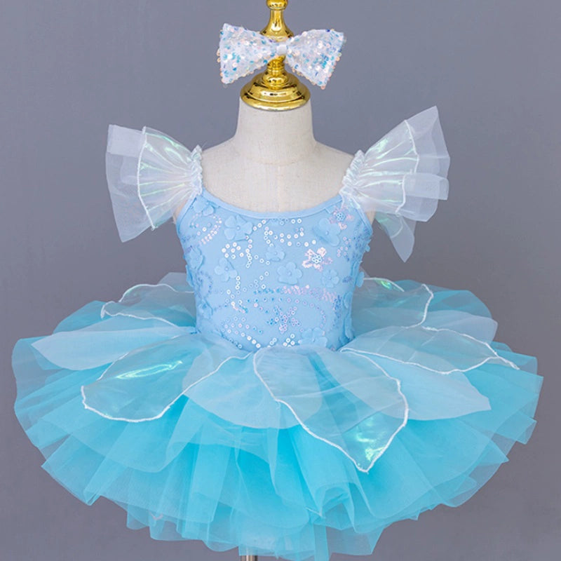 Children blue pink tutu skirt ballerina petals ballet dance dresses modern jazz dance sequined kindergarten princess performance outfits - Moderndancedress.com