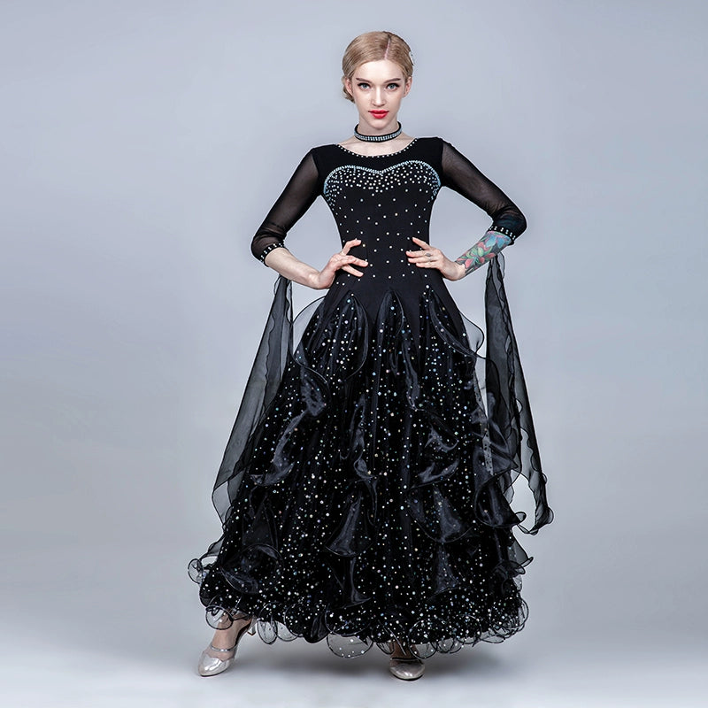 Blue pink Competition bling ballroom dance dresses for women girls waltz tango smooth ballroom dance big swing skirt for lady - Moderndancedress.com