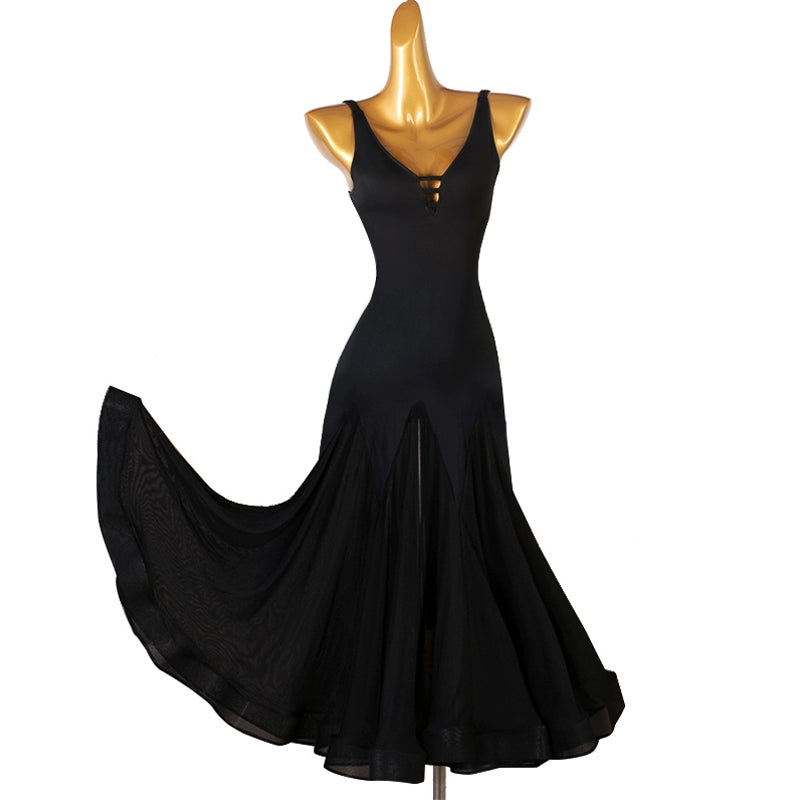 Dark Green Wine Black V-neck Modern Ballroom Dance Dress for Women Girls Waltz Tango Foxtrot Performance Clothes Art Test Competition Gown for Female - Moderndancedress.com