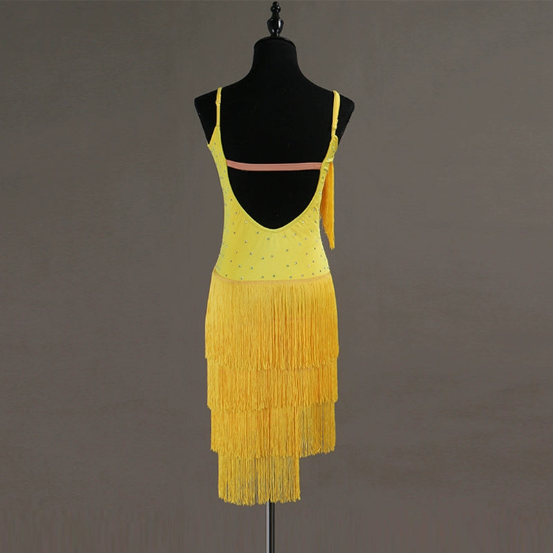 Latin Dance Dresses Mesh Long Sleeve Dance  Performing Dresses Rhinestones Long Sleev Dress - Moderndancedress.com