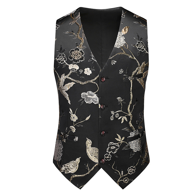 Men's jazz dance waistcoat Slim-fit large-size flower bird pattern choir singer host concert music production performance vest men - Moderndancedress.com