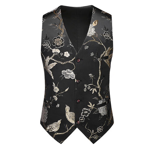Men's jazz dance waistcoat Slim-fit large-size flower bird pattern choir singer host concert music production performance vest men - Moderndancedress.com