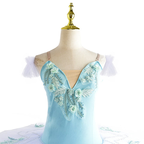 girls Green embroidered ballet Tutu skirt ballerina ballet dance dress swan lake stage performance flat pancake tutu for kids