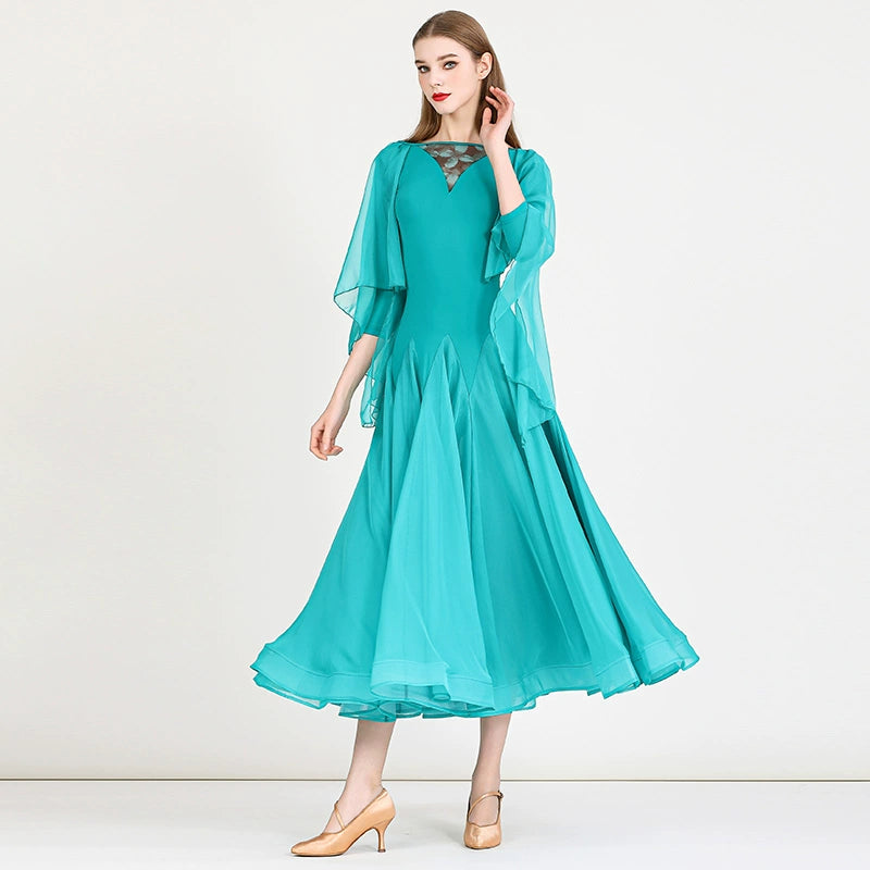 Women Green red ballroom dance dresses Ice silk flowing chiffon national standard waltz tango dance practice suit - Moderndancedress.com
