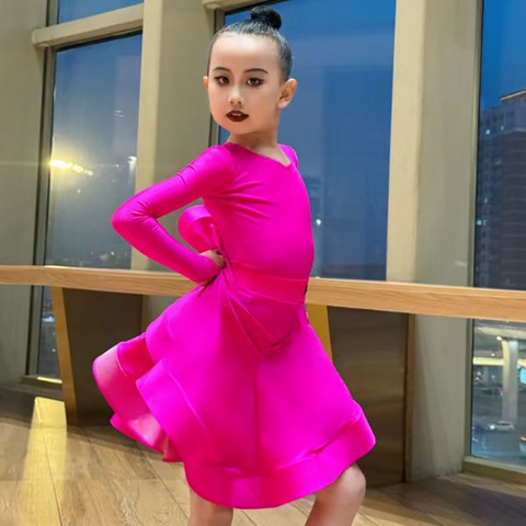 Blue green Latin ballroom dance competition dresses for girls kids salsa rumba chacha  standard dance uniforms - Moderndancedress.com