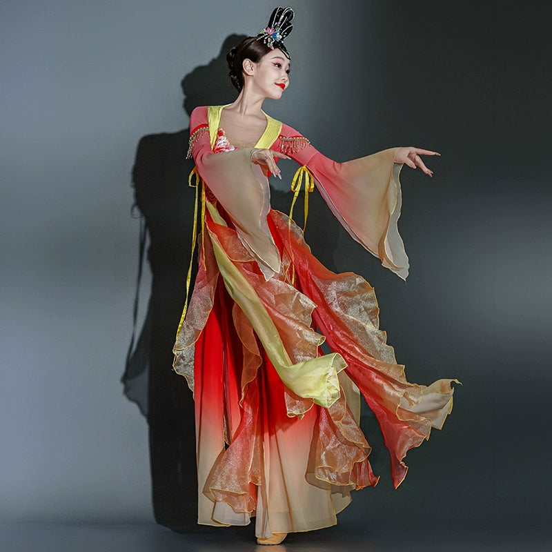 Red Chinese folk Classical dance costumes women ancient fairy empress han tang dance dresses flowing sleeves hanfu - Moderndancedress.com